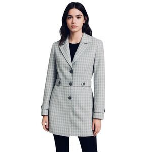 Jones Wear Stretch Houndstooth Coat Jacket Gray White Longline Blazer Women 14